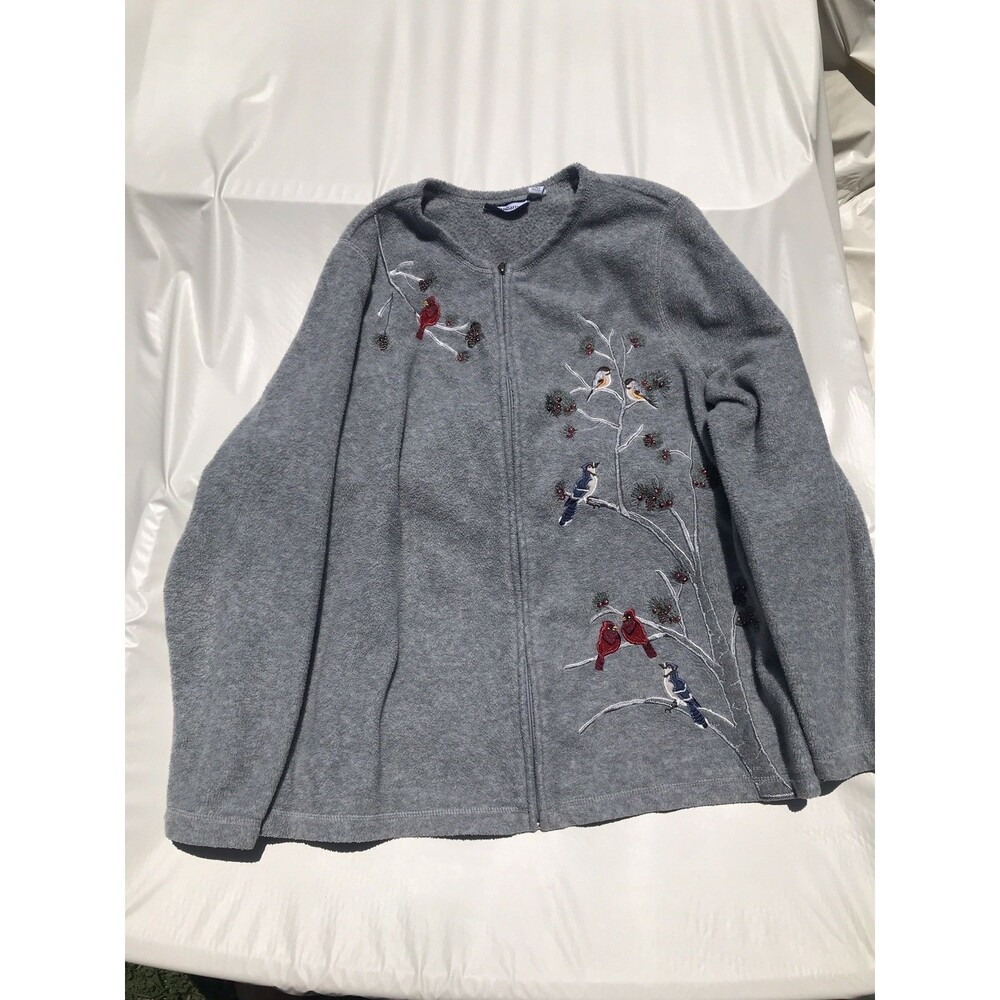Croft & Barrow Gray Fleece Embroidered Cardinals Cardigan Full Zip Jacket sz 1x